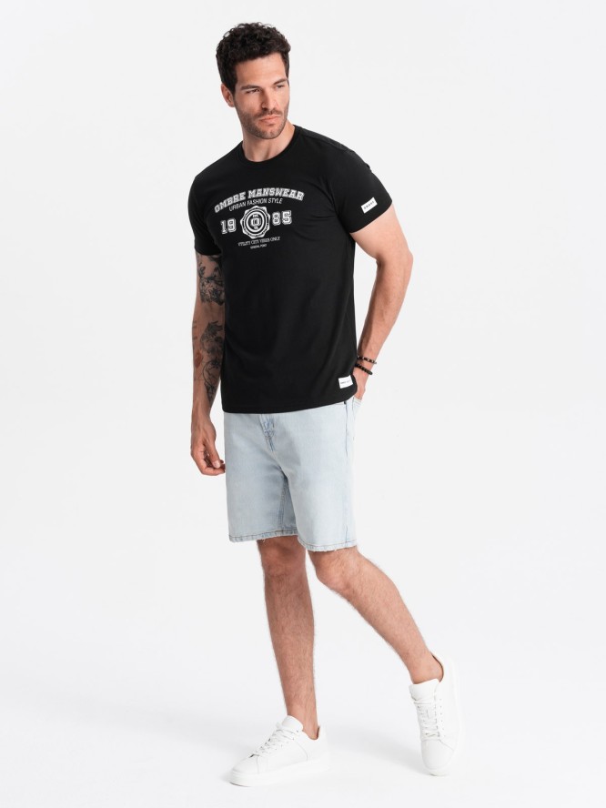 T-shirt męski z nadrukiem w stylu college – czarny V2 OM-TSPT-0137 - XXL