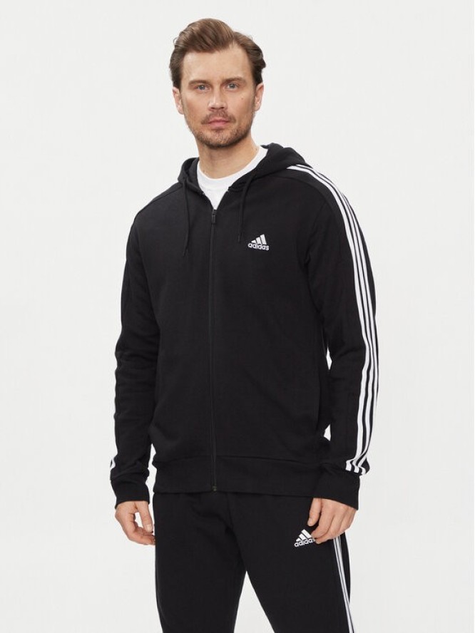 adidas Bluza Essentials French Terry 3-Stripes Full-Zip Hoodie IC0433 Czarny Regular Fit