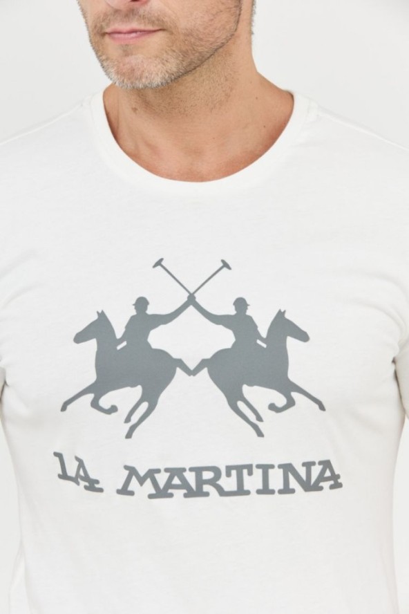 LA MARTINA Biały t-shirt męski z szarym logo