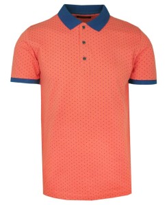 Koszulka POLO, Pomarańczowa w Drobny Wzór, Męska, Krótki Rękaw, T-shirt