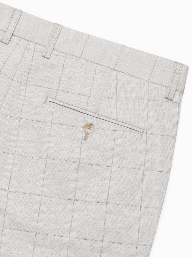 Spodnie męskie o klasycznym kroju w delikatną kratę - beżowe V1 OM-PACP-0187 - XXL