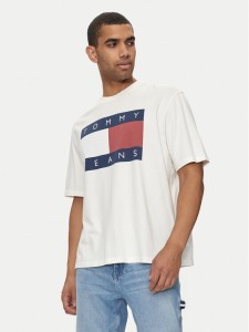 Tommy Jeans T-Shirt Big Flag DM0DM18547 Biały Oversize