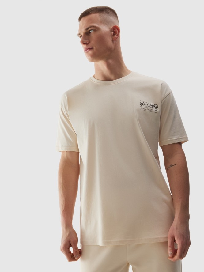 T-shirt oversize z bawełny organicznej męski - beżowy
