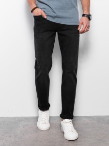 Spodnie męskie jeansowe z przetarciami REGULAR FIT - czarne V2 OM-PADP-0102 - XXL