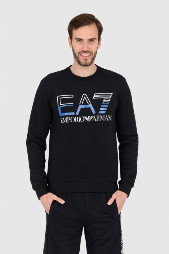 EA7 Czarna bluza męska z niebieskim logo