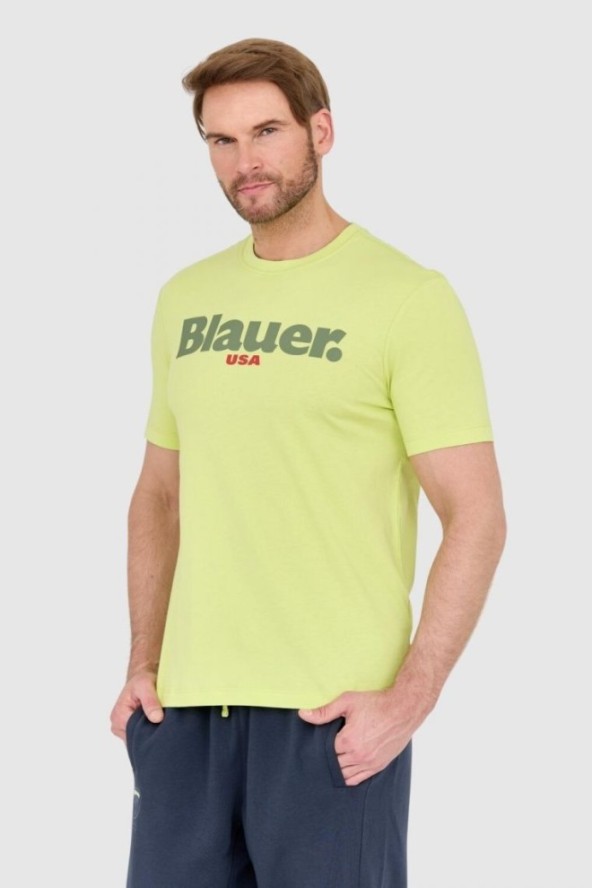 BLAUER Zielony męski t-shirt z dużym logo