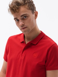 Koszulka męska polo z dzianiny pique - ciemnoczerwony V14 S1374 - XXL