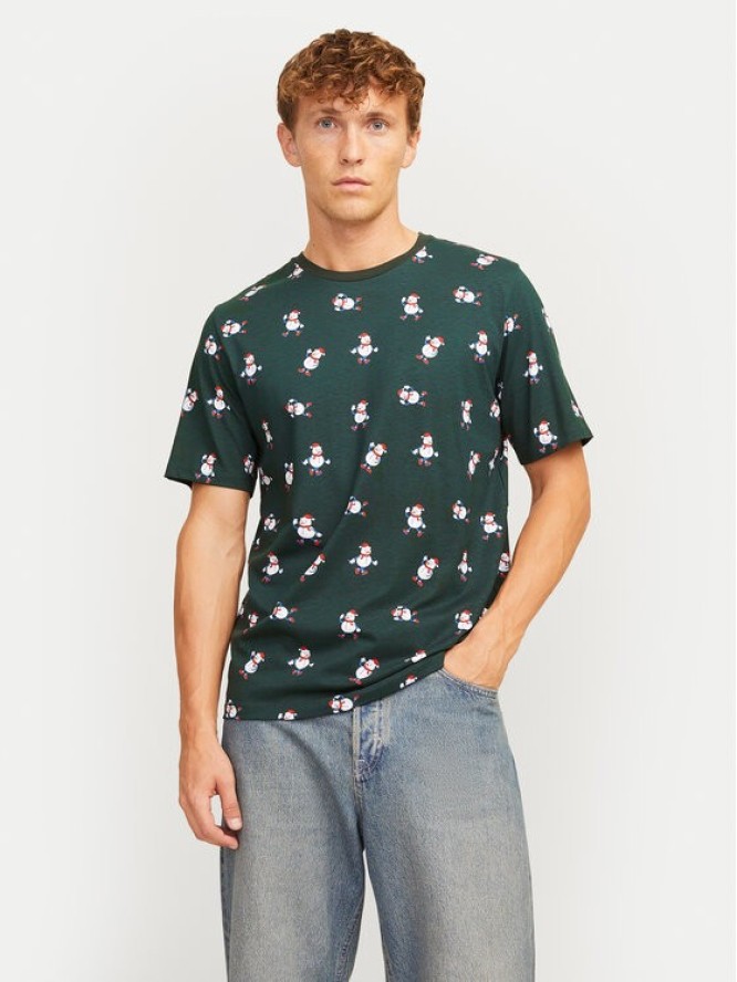 Jack&Jones T-Shirt Xmas Merry 12265399 Zielony Standard Fit