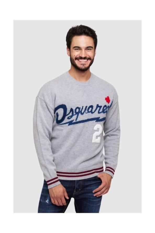 DSQUARED2 Szary sweter męski z granatowym logo