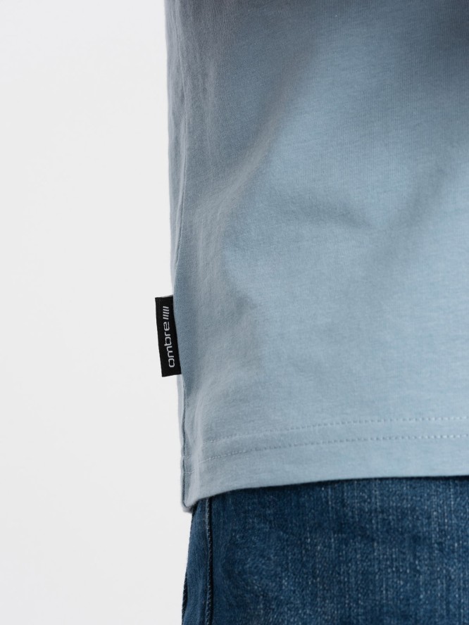 Męski klasyczny bawełniany T-shirt BASIC - niebieski V12 OM-TSBS-0146 - XXL