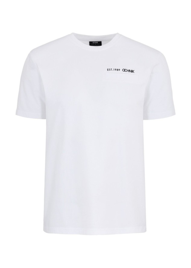 Biały basic T-shirt męski z logo marki OCHNIK