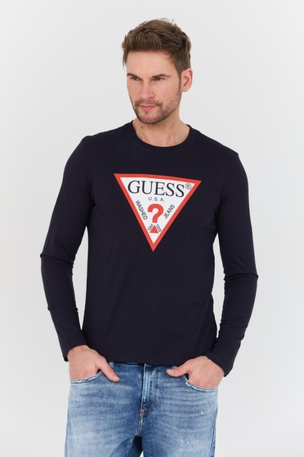 GUESS Granatowy longslevee Original Logo Tee