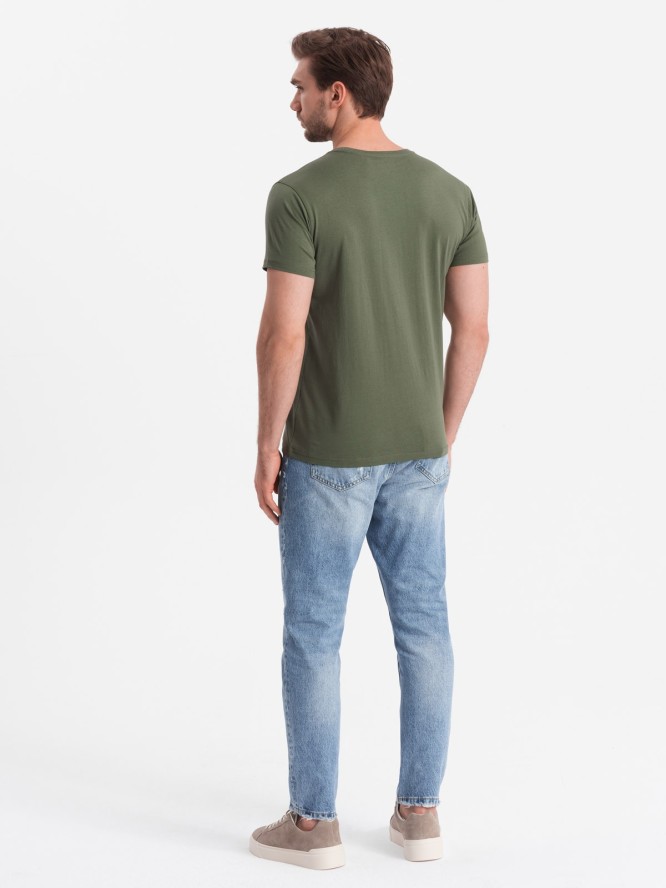 T-shirt męski klasyczny bawełniany BASIC - khaki V6 OM-TSBS-0146 - XXL
