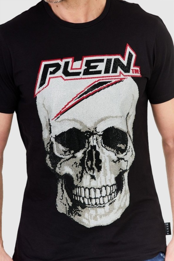 PHILIPP PLEIN Czarny t-shirt męski Platinum cut round neck space plein