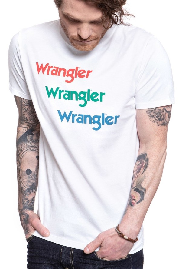 WRANGLER T SHIRT SS REPEAT TEE WHITE W7D7D3989