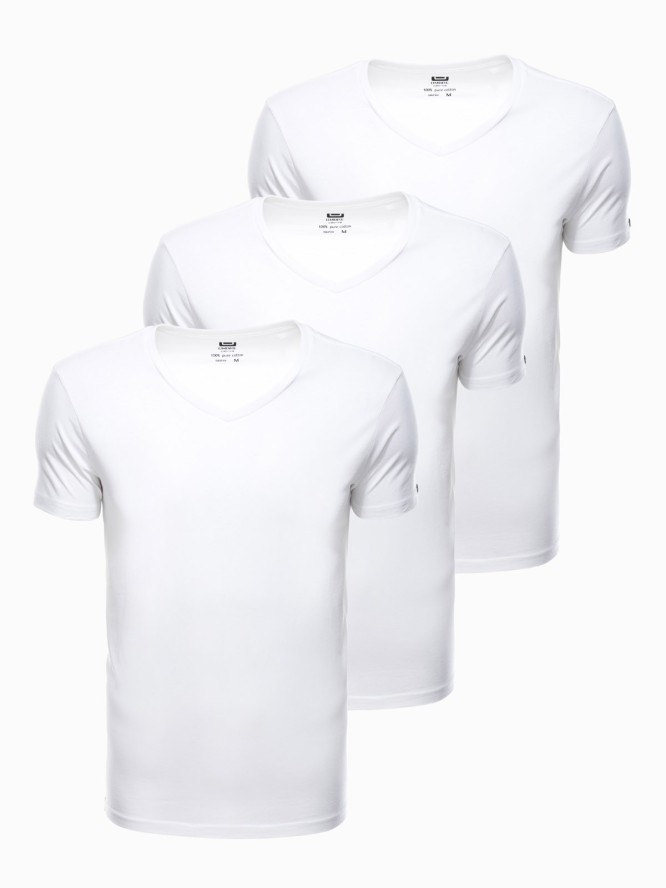 Zestaw koszulek bawełnianych V-NECK 3-pak - biały V8 Z29 - XXL