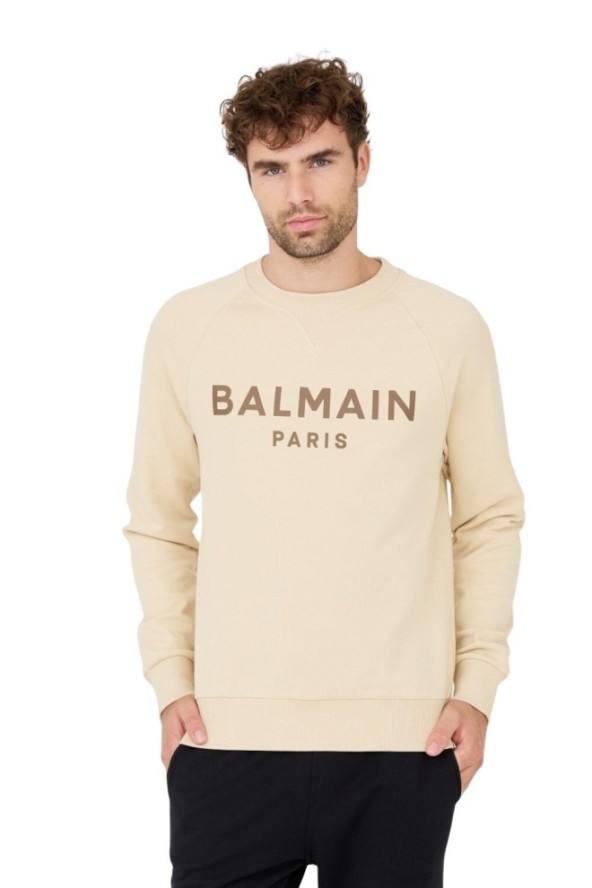 BALMAIN Beżowa bluza Printed Sweatshirt