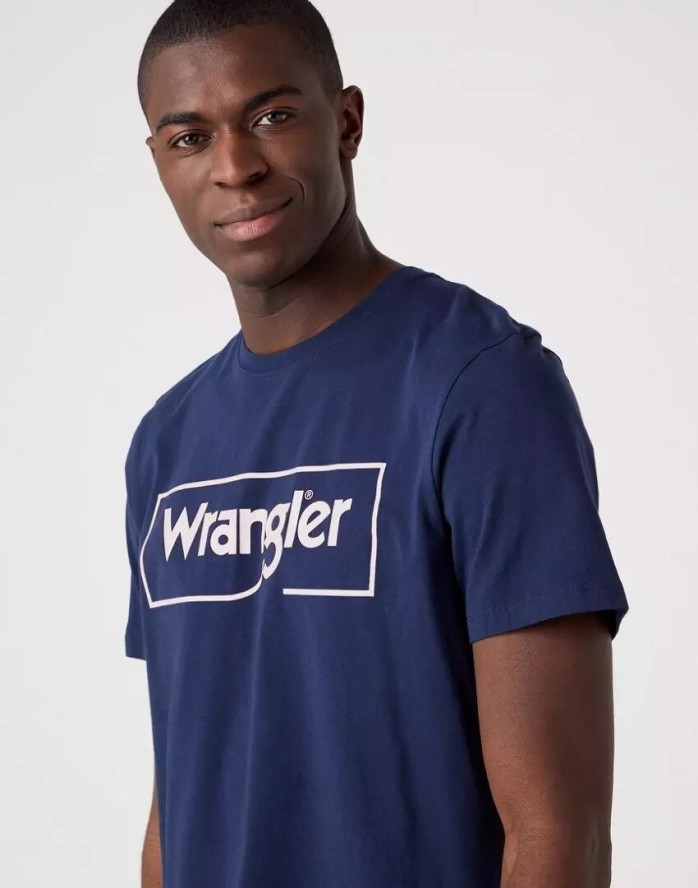 WRANGLER FRAME LOGO TEE MĘSKI T-SHIRT KOSZULKA NADRUK NAVY W70JD3114