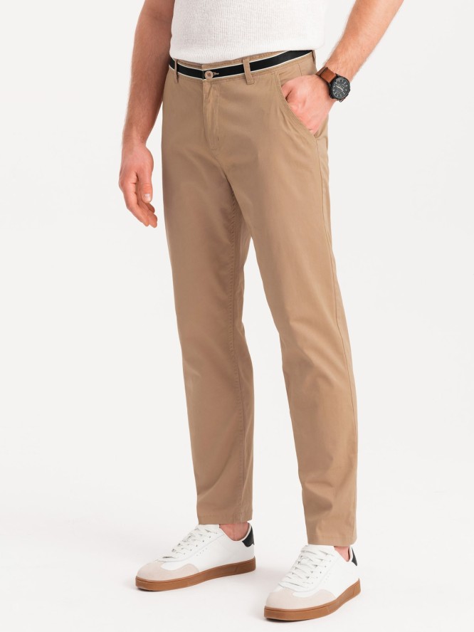 Męskie spodnie chino z ozdobną taśmą w pasie – piaskowe V5 OM-PACP-0118 - XXL