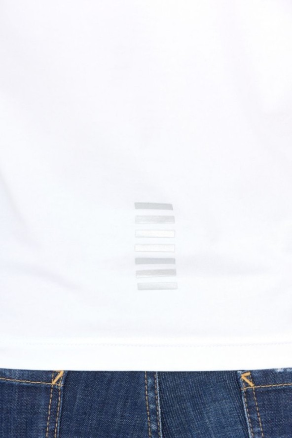 EA7 Biała koszulka polo ze srebrnym logo