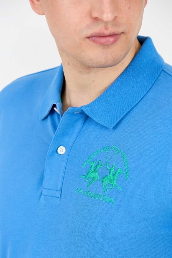 LA MARTINA Niebieskie polo z dużym logo