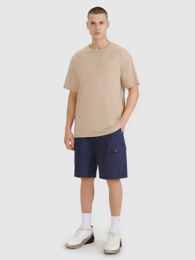 4F T-shirt oversize gładki męski - brązowy M