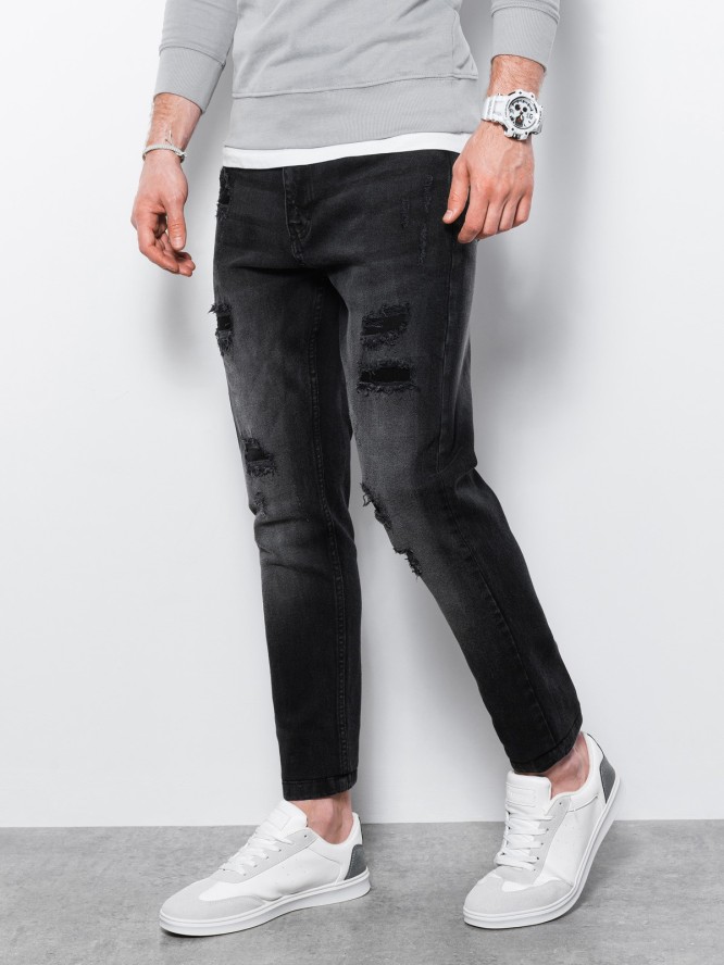 Spodnie męskie jeansowe z dziurami SLIM FIT - czarne P1025 - XL