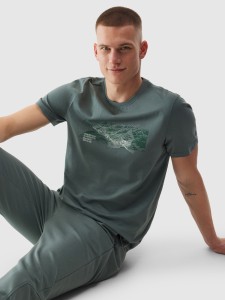 T-shirt regular z nadrukiem męski - khaki