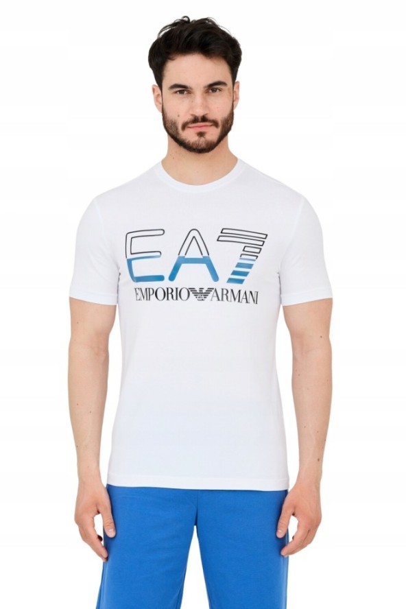 EA7 T-shirt męski biały z dużym czarnym logo
