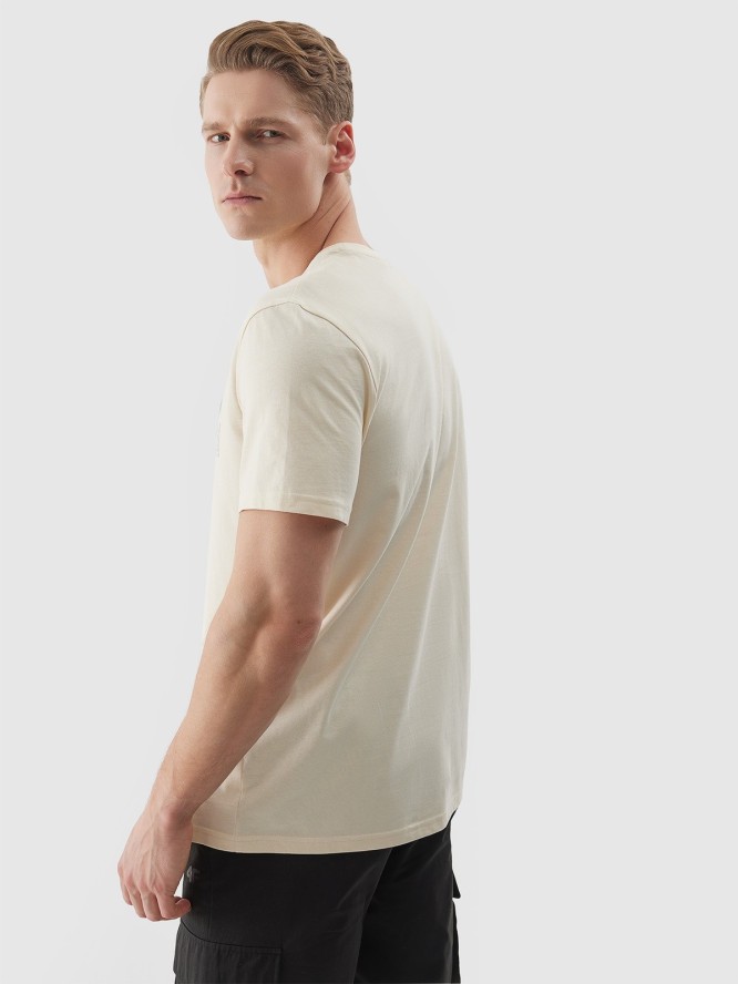 T-shirt regular z nadrukiem męski - kremowy