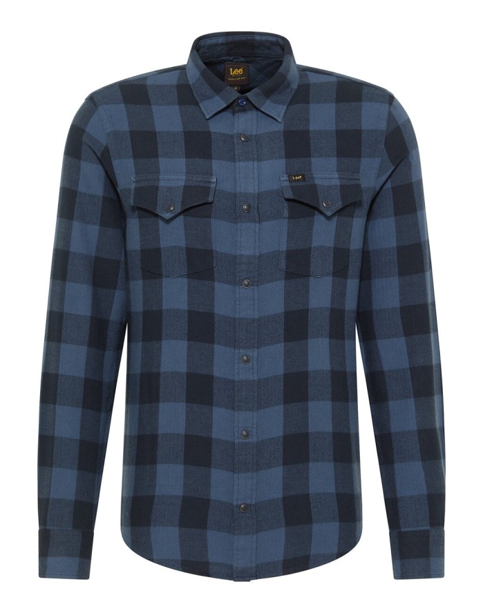 LEE CLEAN WESTERN SHIRT MĘSKA KOSZULA W KRATĘ Z DŁUGIM RĘKAWEM KRATA DEEP WATERS L66RRRA62