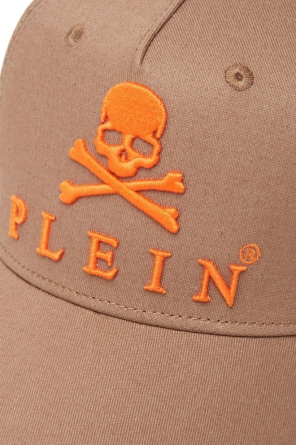 PHILIPP PLEIN Brązowa czapka z daszkiem Skull&Bones