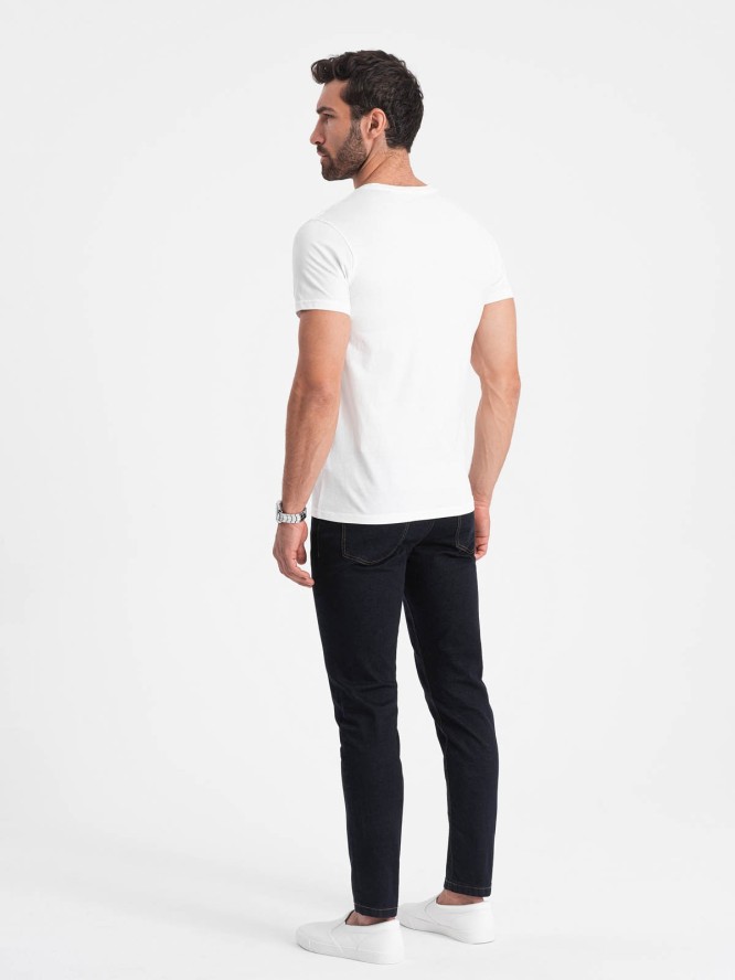 Męski klasyczny bawełniany T-shirt BASIC - biały V4 OM-TSBS-0146 - XXL