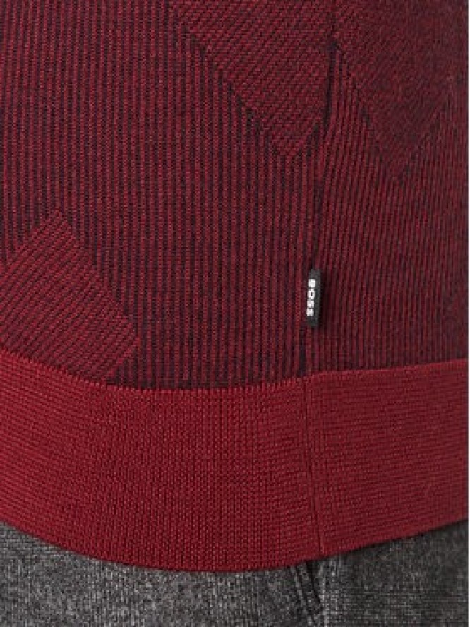 Boss Sweter Motivo DARK RED Bordowy Regular Fit