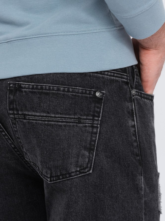 Męskie spodnie jeansowe taper fit z dziurami - czarne V2 P1028 - XXL