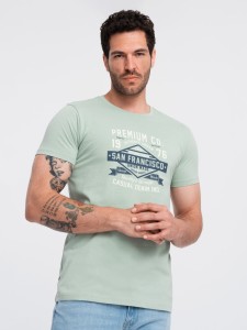 Bawełniany męski t-shirt z nadrukiem San Francisco – miętowy V2 OM-TSPT-0120 - XXL