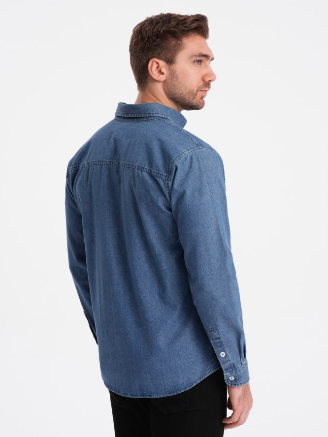 Klasyczna koszula męska jeansowa SLIM - niebieska OM-SHDS-0116 - XXL