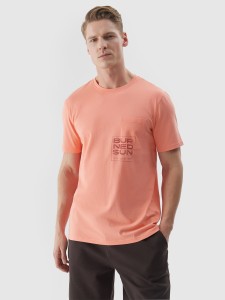 T-shirt regular z bawełny organicznej z nadrukiem męski - pomarańczowy
