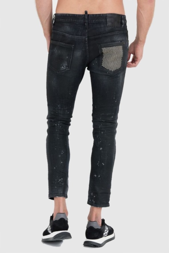 DSQUARED2 Czarne jeansy black ring studs wash skater jeans