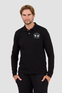 LA MARTINA Czarny longsleeve polo Piquet Stretch