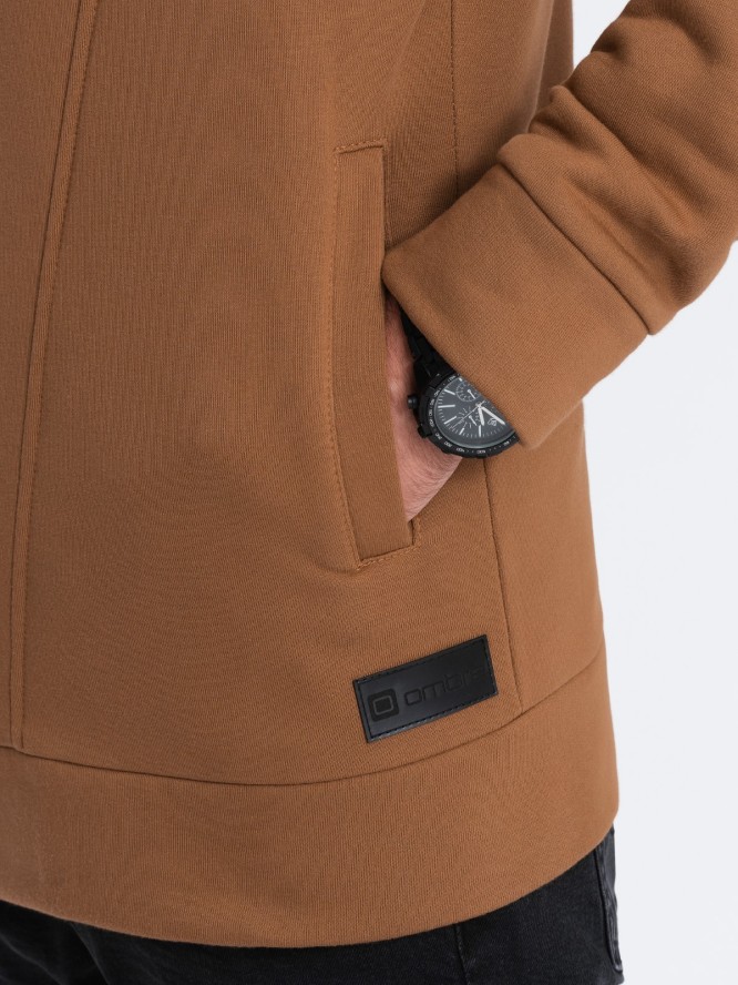 Asymetryczna bluza męska zapinana z kapturem BERLIN - camel B1371 - XL