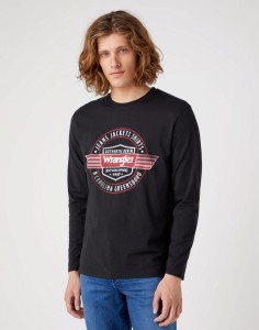 WRANGLER AMERICANA TEE MĘSKA KOSZULKA Z DŁUGIM RĘKAWEM LOGO FADED BLACK W70QD3XV6