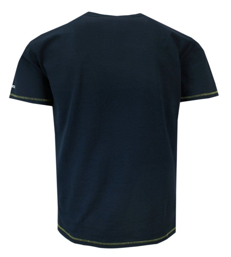 T-shirt Bawełniany Granatowy z Krótkim Rękawem, Męski z Nadrukiem, U-neck -PAKO JEANS