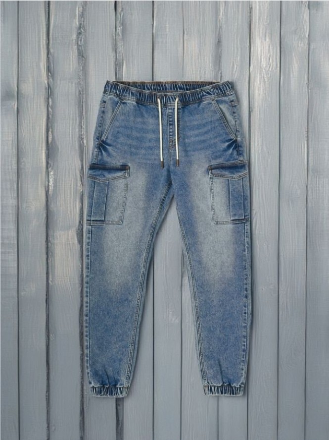 Jeansy jogger cargo - niebieski