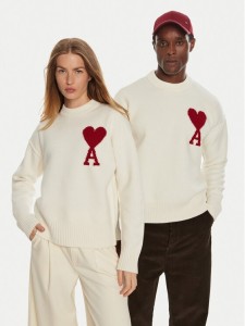 AMI PARIS Sweter BFUKS006018 Écru Regular Fit