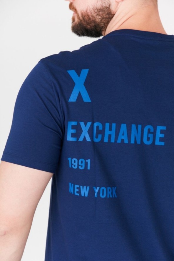 ARMANI EXCHANGE Granatowy t-shirt męski z niebieskim logo