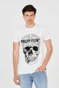 PHILIPP PLEIN T-shirt biały z popękaną czaszką