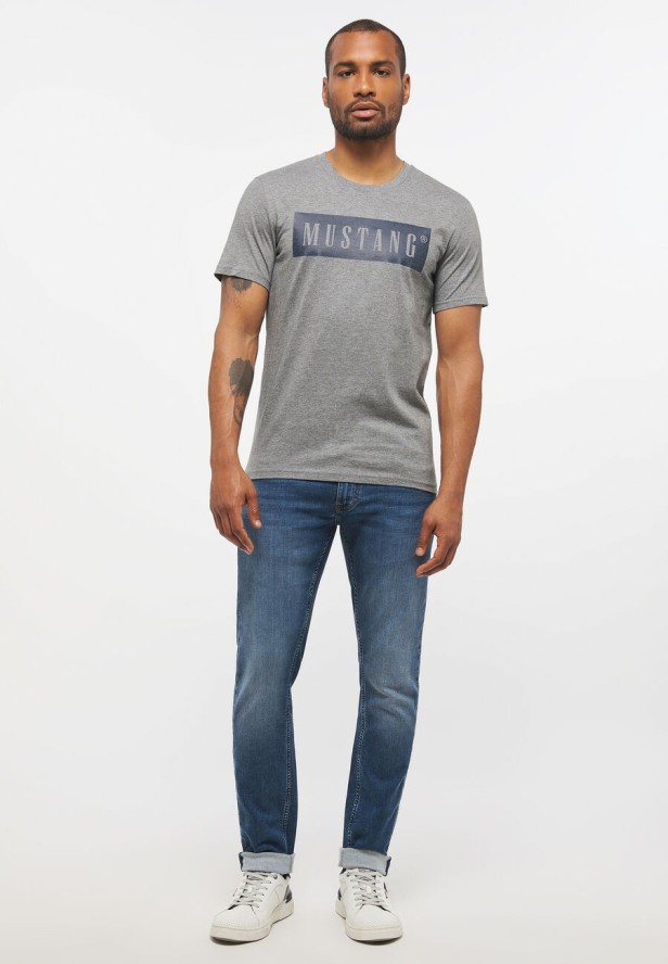 MUSTANG STYLE ALEX C LOGO TEE MĘSKI T-SHIRT KOSZULKA NADRUK MID GREY MELANGE 1013223 4140