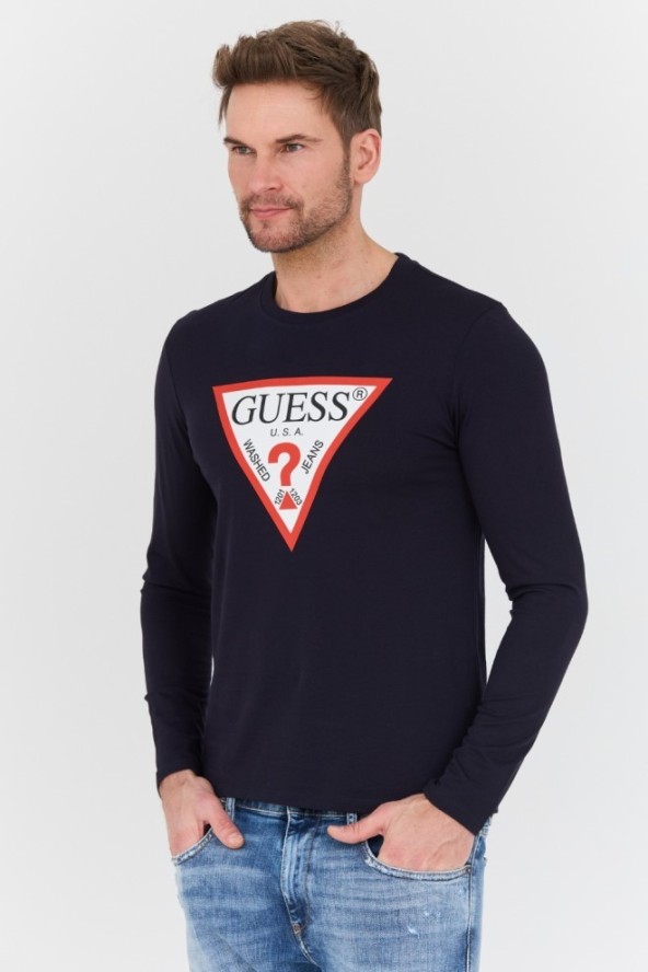 GUESS Granatowy longslevee Original Logo Tee