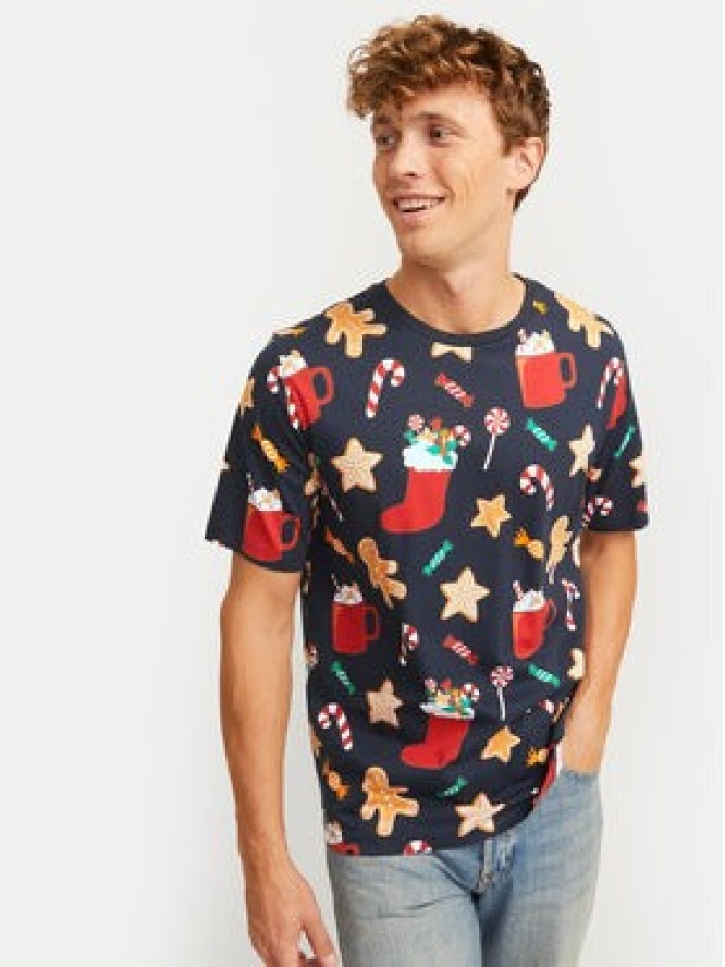 Jack&Jones T-Shirt Xmas Merry 12265399 Granatowy Standard Fit